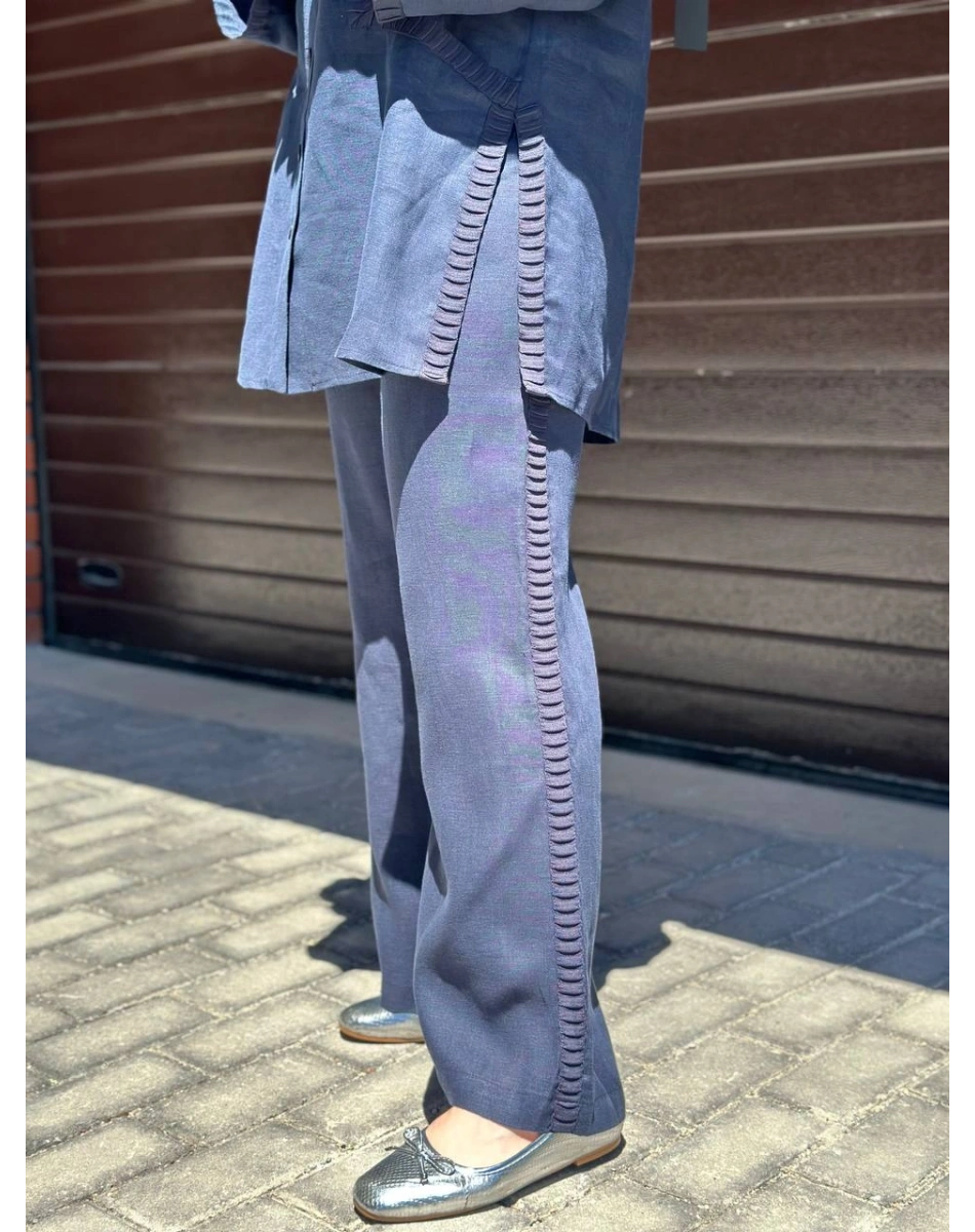 Miss Dalida 2267255 Lacivert Bekletme Detaylı Bol Paça Keten Pantolon