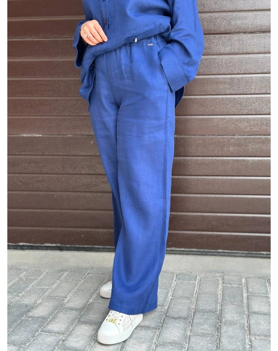 Miss Dalida 2267258 Mavi Bol Paça İpek Keten Pantolon