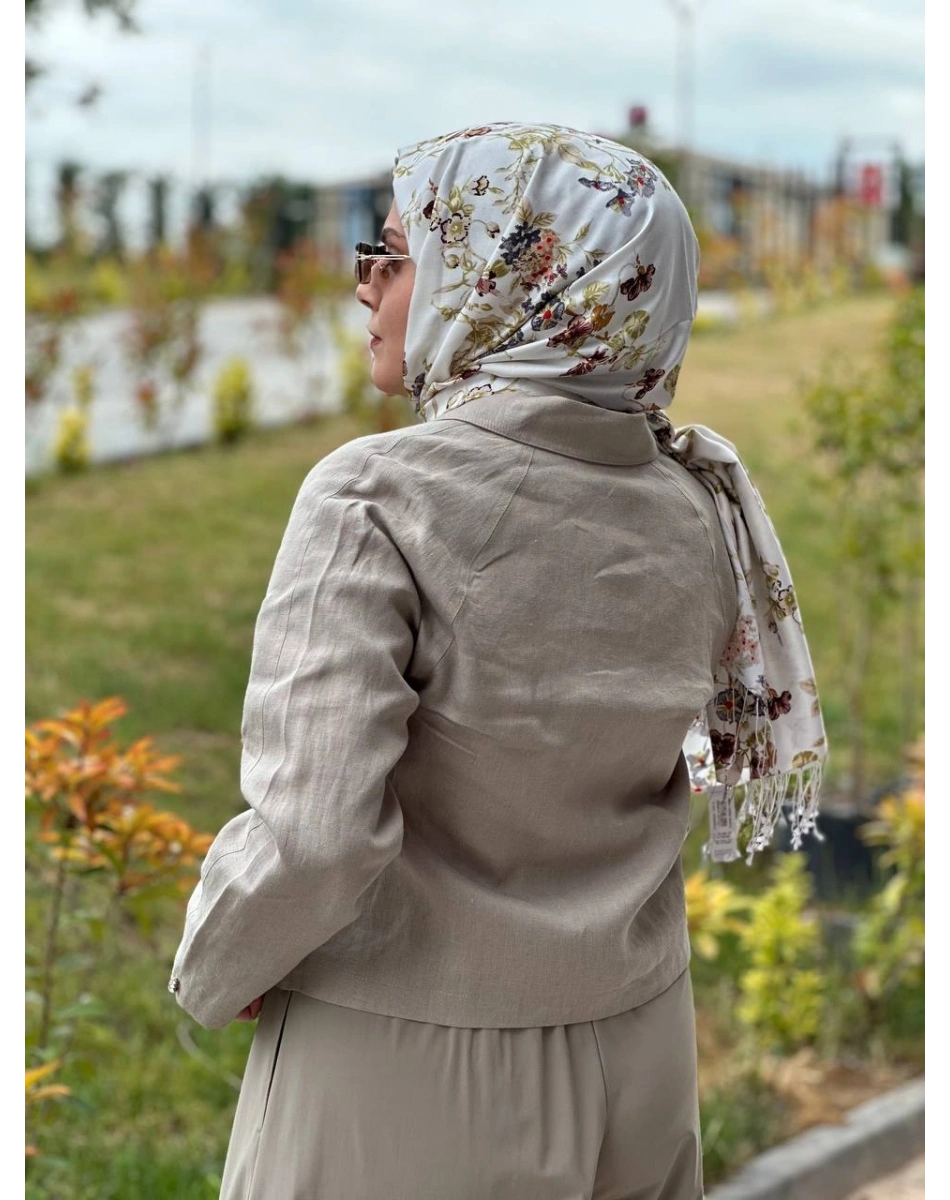 Miss Dalida 2268256 Taş Gömlek Yaka Cepli Keten Ceket