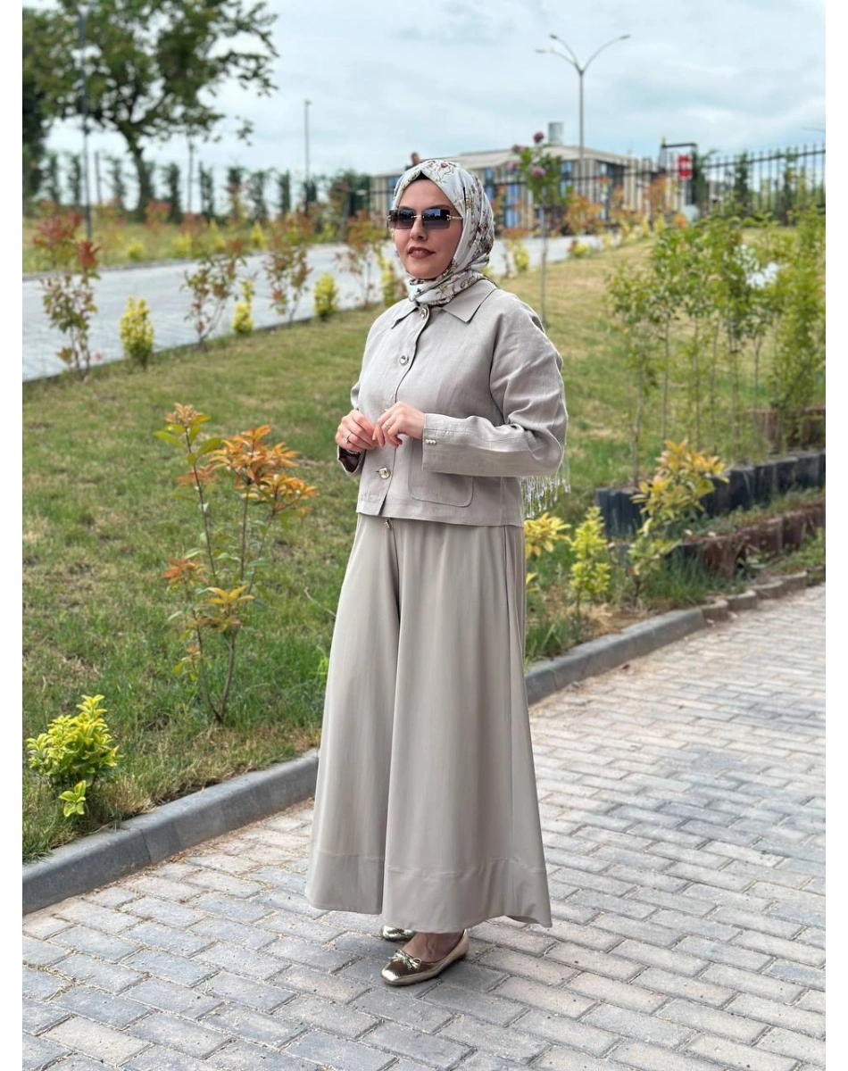 Miss Dalida 2268256 Taş Gömlek Yaka Cepli Keten Ceket