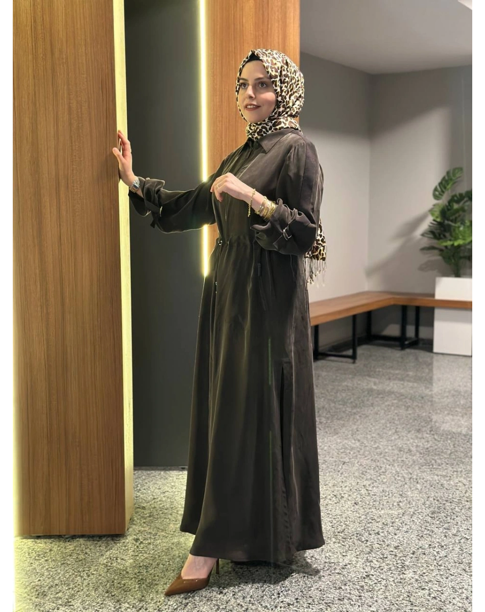 Miss Dalida 2268329 Kakao Fermuarlı Beli Büzgülü Cupro Ceket