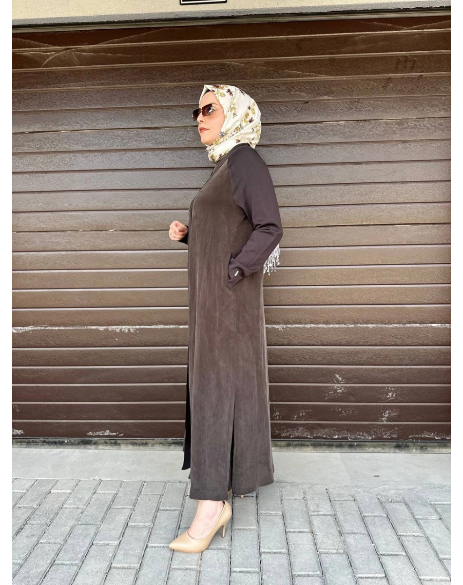 Miss Dalida T26Y-9000 Kakao Triko Detaylı V Yaka Cupro Kap