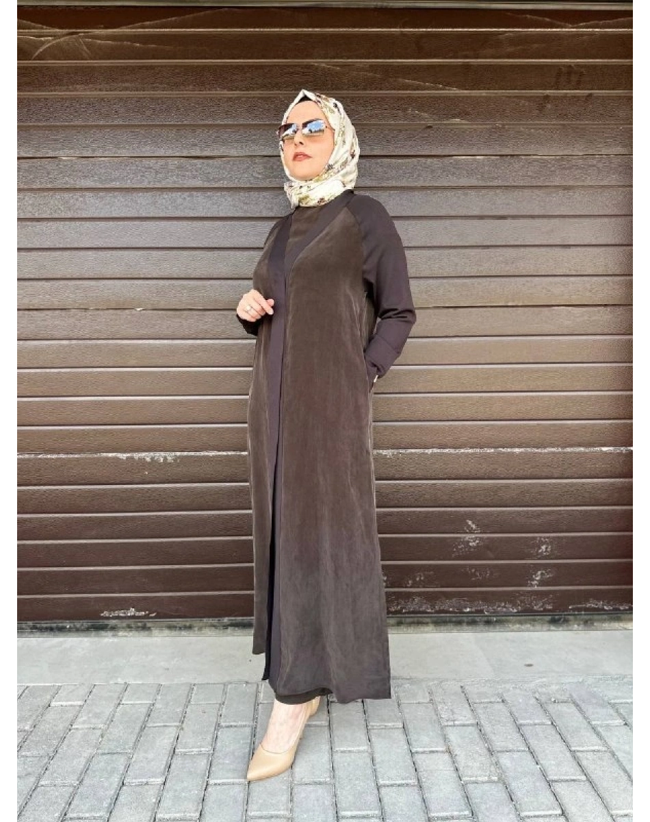 Miss Dalida T26Y-9000 Kakao Triko Detaylı V Yaka Cupro Kap