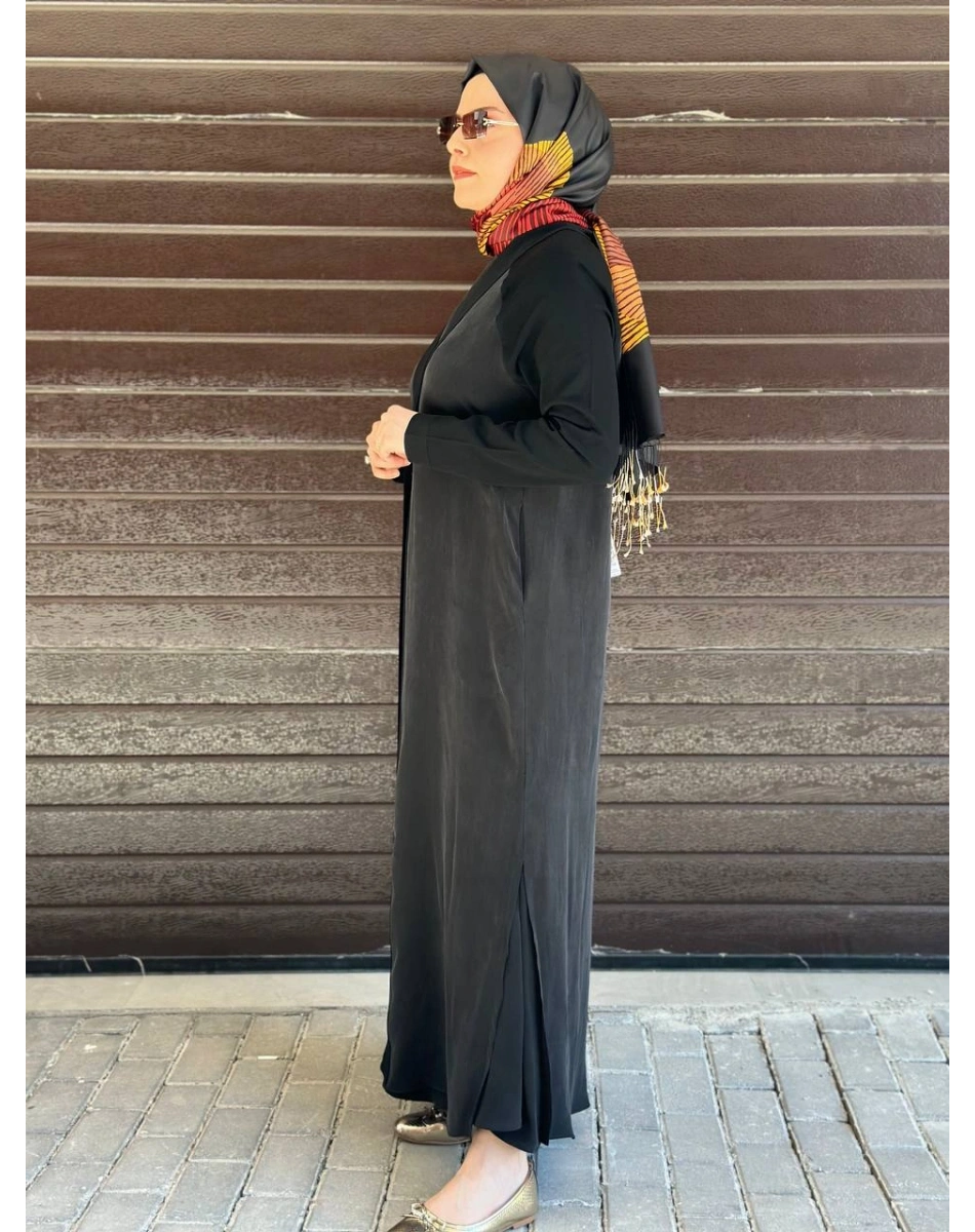 Miss Dalida T26Y-9000 Siyah Triko Detaylı V Yaka Cupro Kap
