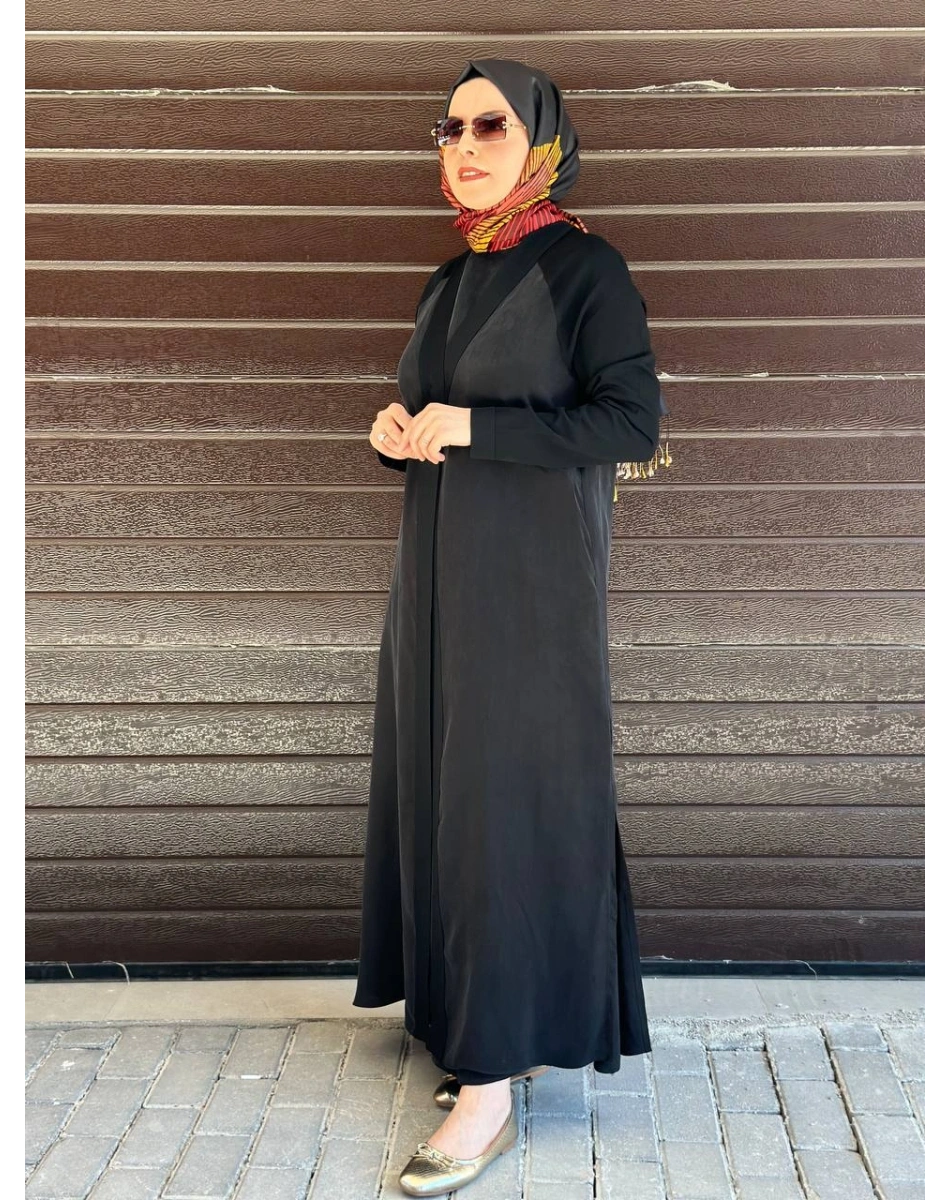 Miss Dalida T26Y-9000 Siyah Triko Detaylı V Yaka Cupro Kap