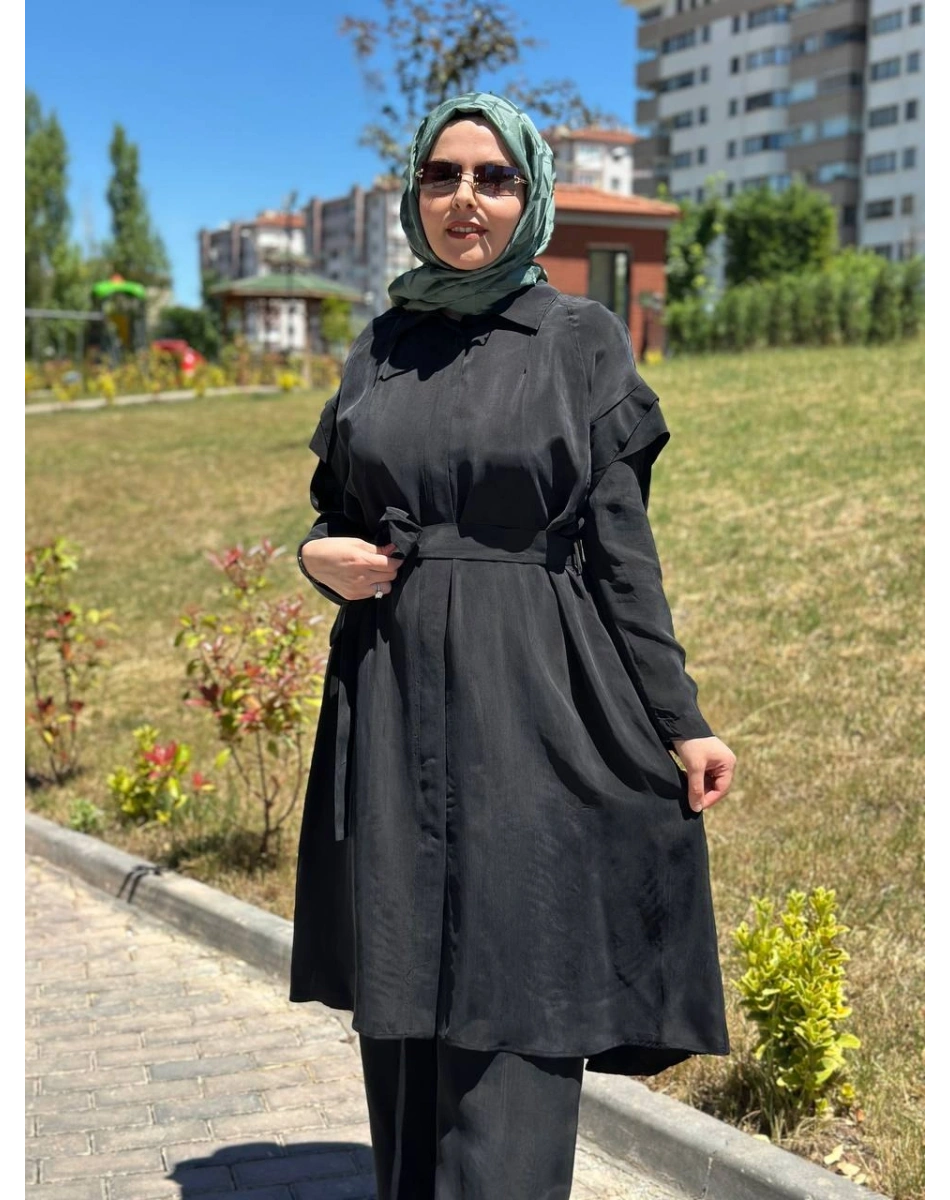Miss Dalida T26Y8007 Siyah Kol Detaylı Cupro Kap