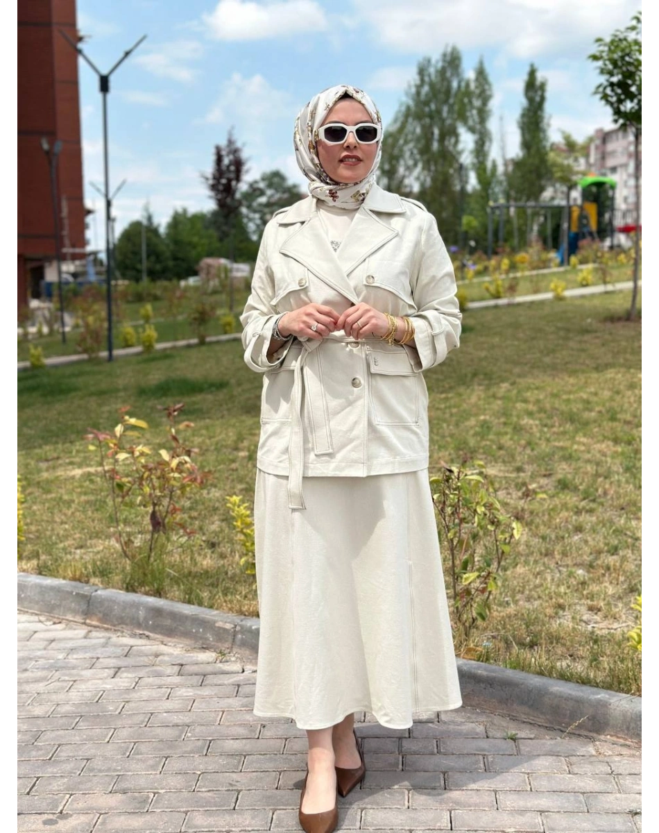Miss Dalida T26Y8208 Ekru Kargo Cepli Denim Ceket