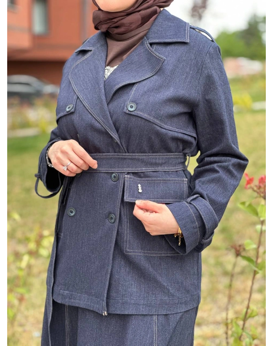 Miss Dalida T26Y8208 Lacivert Kargo Cepli Denim Ceket