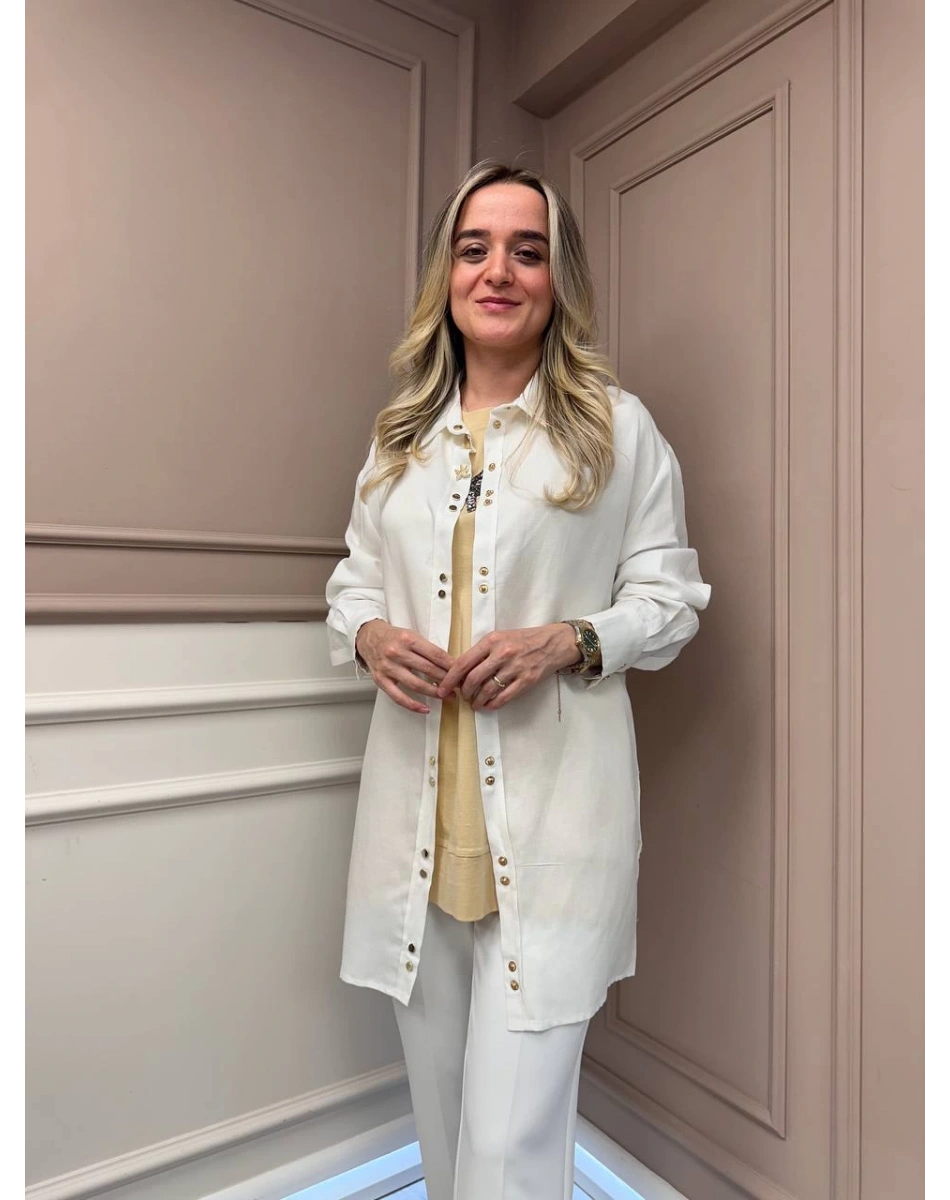 Missemramiss G4845 Ekru Keten Gömlek