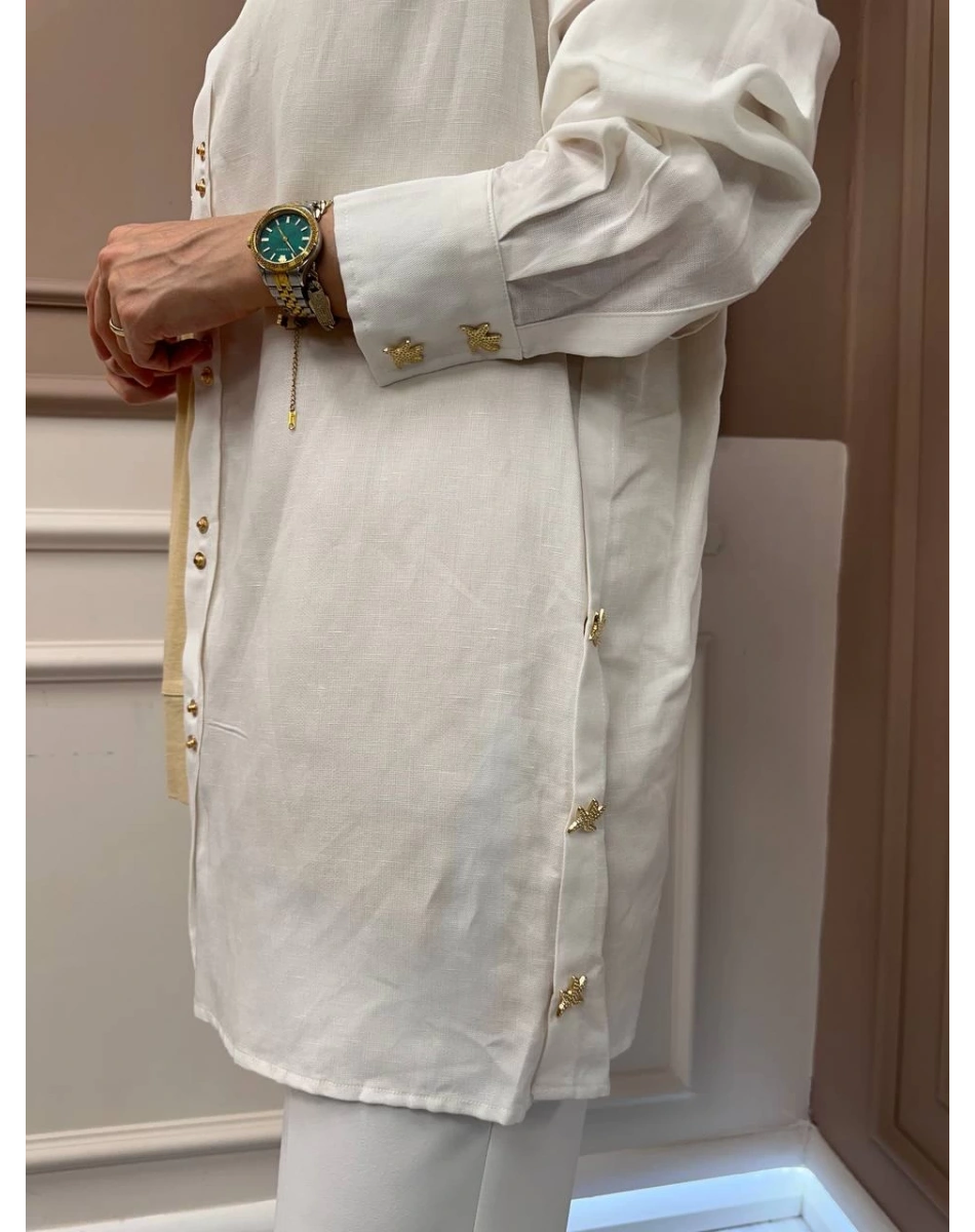 Missemramiss G4845 Ekru Keten Gömlek