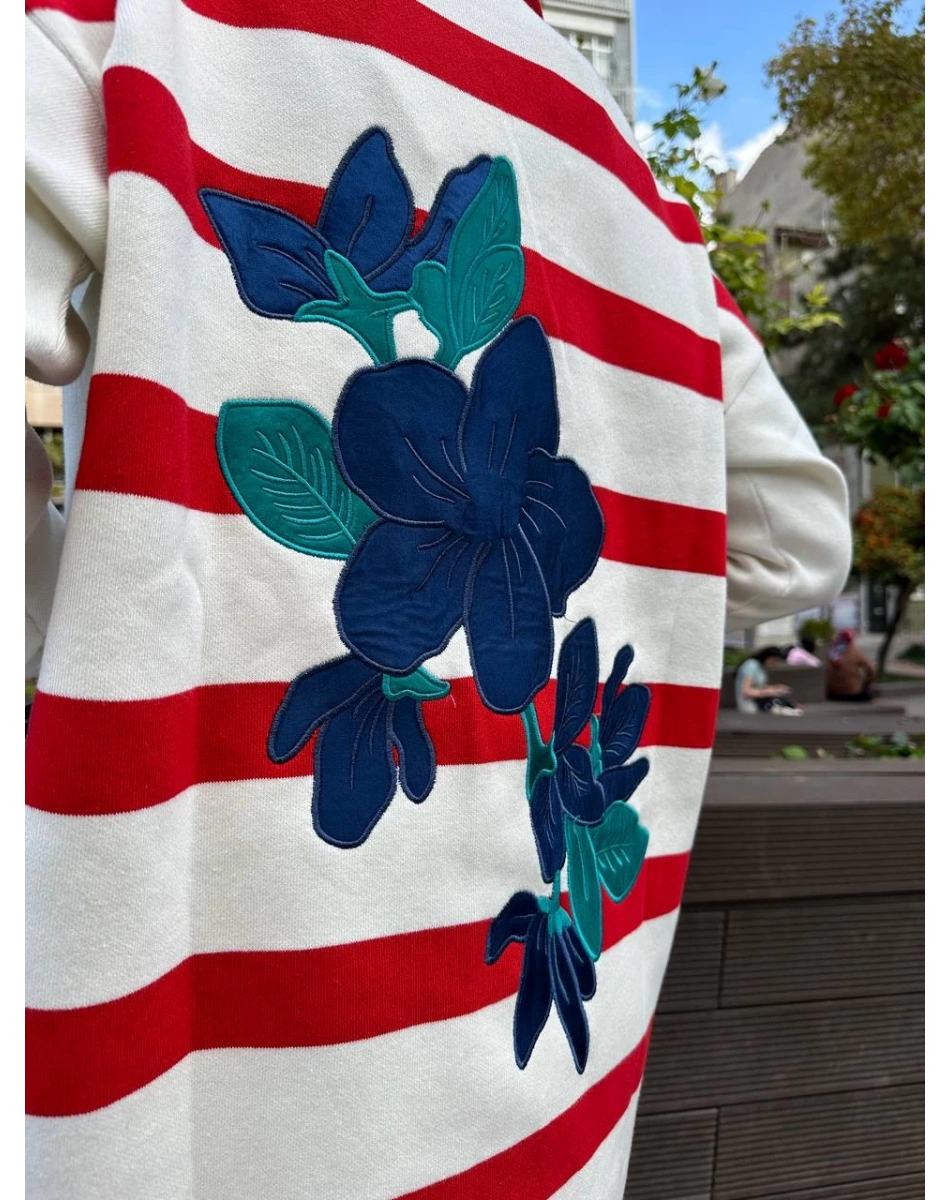 Missemramiss H4590 Kırmızı Modello Çizgili Triko Hırka