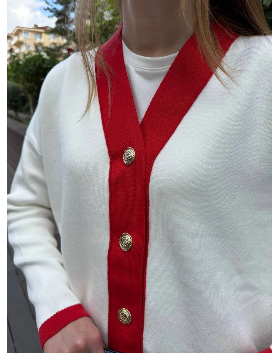 Missemramiss H4590 Kırmızı Modello Çizgili Triko Hırka