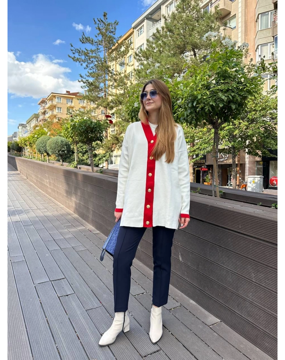 Missemramiss H4590 Kırmızı Modello Çizgili Triko Hırka