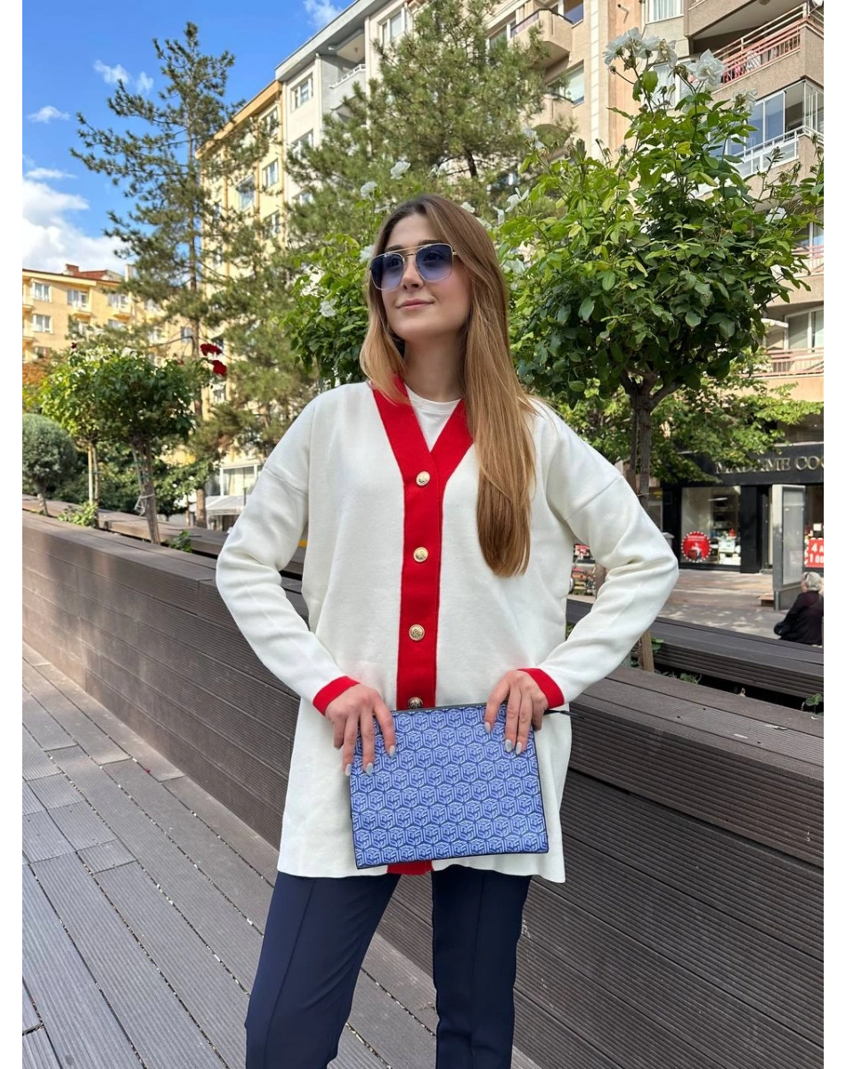 Missemramiss H4590 Kırmızı Modello Çizgili Triko Hırka