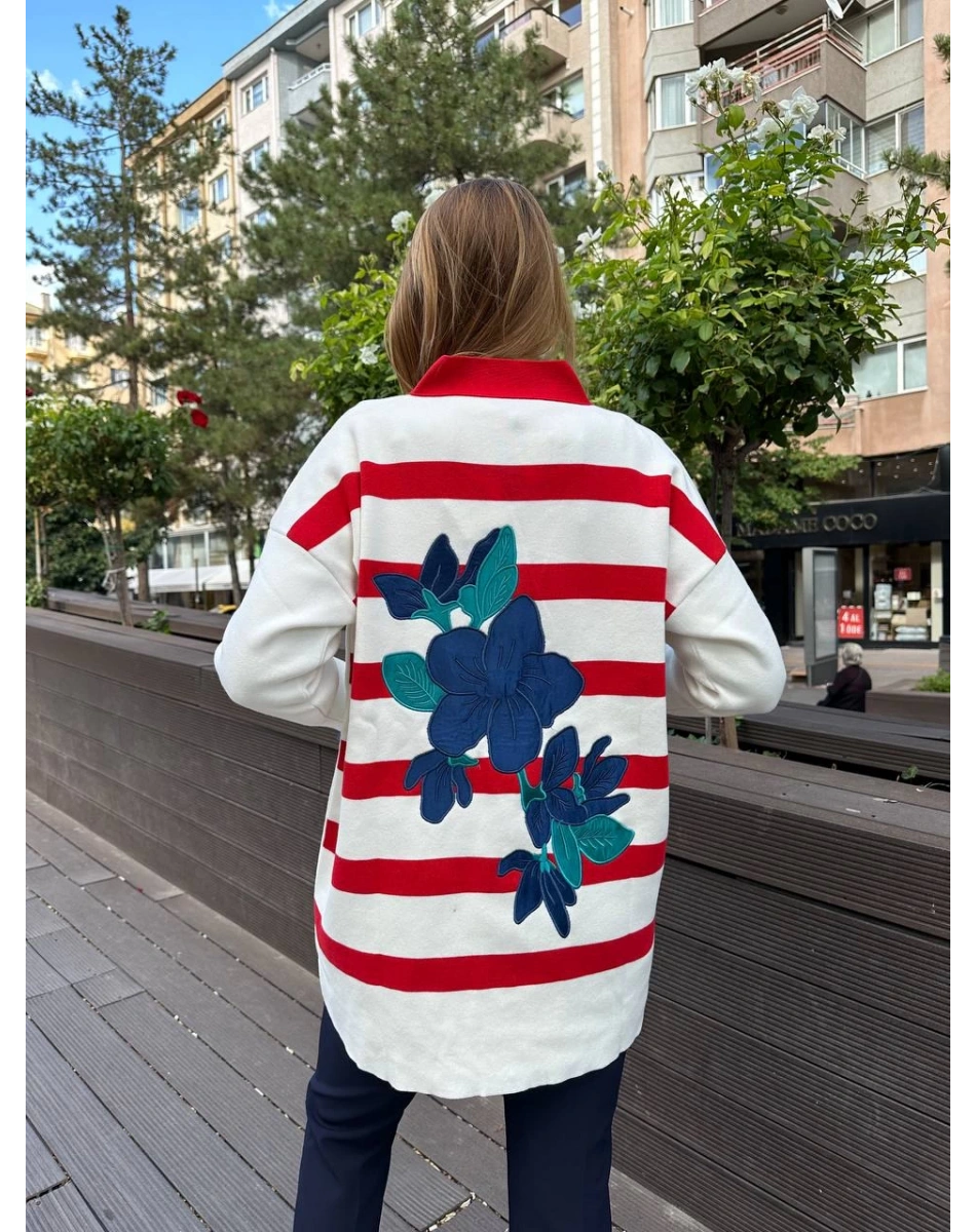 Missemramiss H4590 Kırmızı Modello Çizgili Triko Hırka