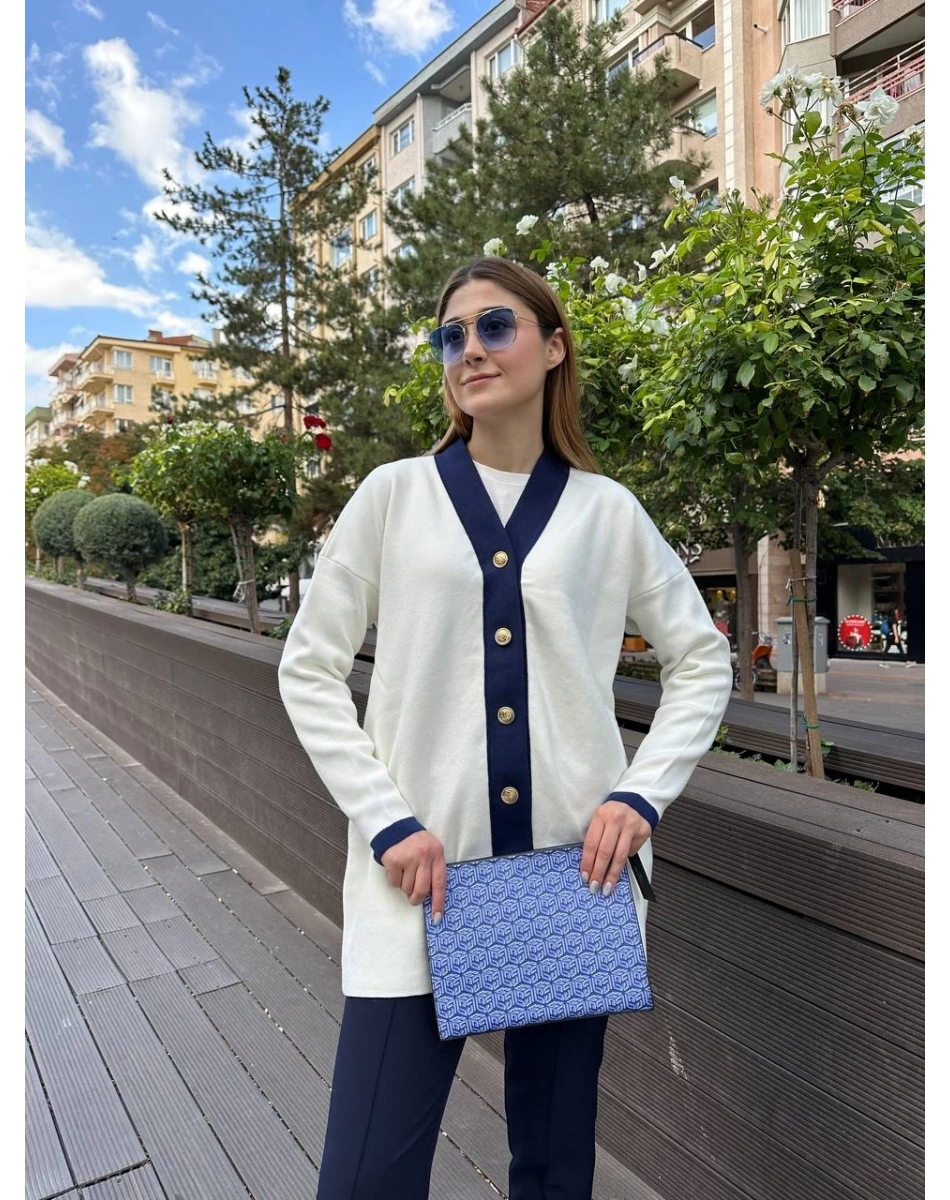 Missemramiss H4590 Lacivert Modello Çizgili Triko Hırka