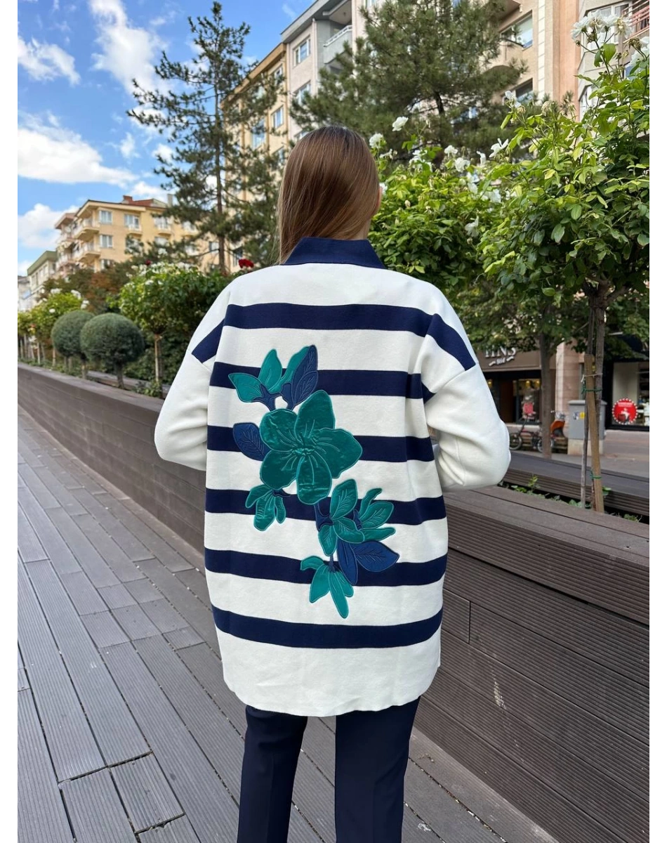 Missemramiss H4590 Lacivert Modello Çizgili Triko Hırka