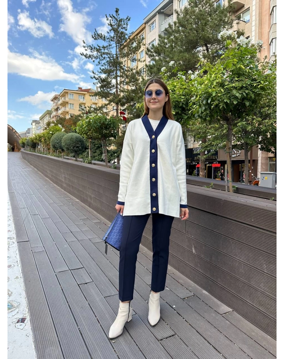 Missemramiss H4590 Lacivert Modello Çizgili Triko Hırka