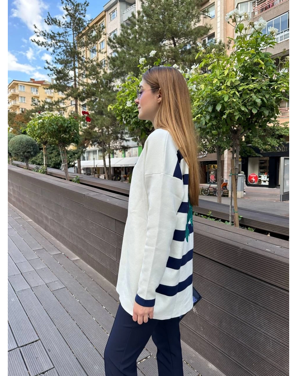 Missemramiss H4590 Lacivert Modello Çizgili Triko Hırka