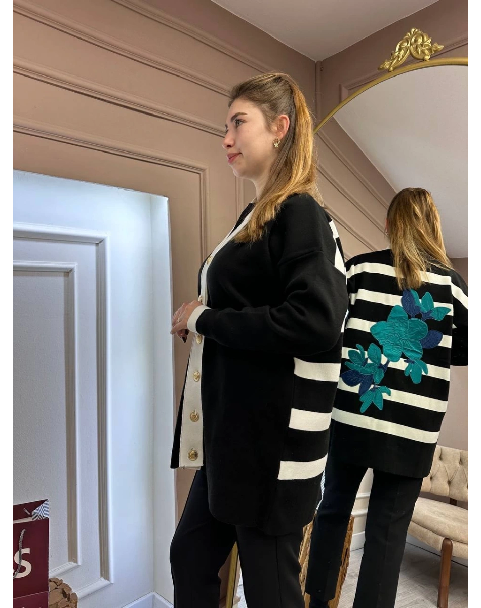 Missemramiss H4590 Siyah Modello Çizgili Triko Hırka