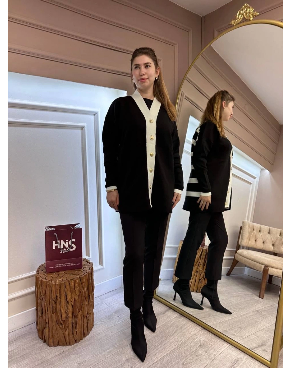 Missemramiss H4590 Siyah Modello Çizgili Triko Hırka