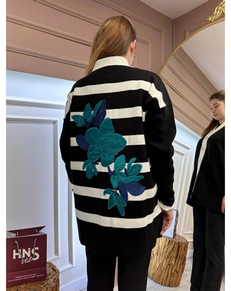 Missemramiss H4590 Siyah Modello Çizgili Triko Hırka