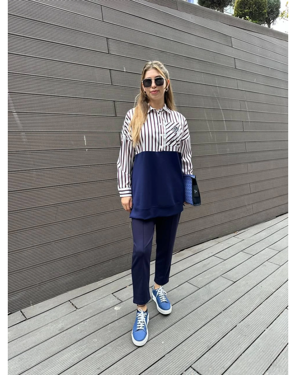 Missemramiss S4661 Lacivert Gömlek Garni İşlemeli Sweat