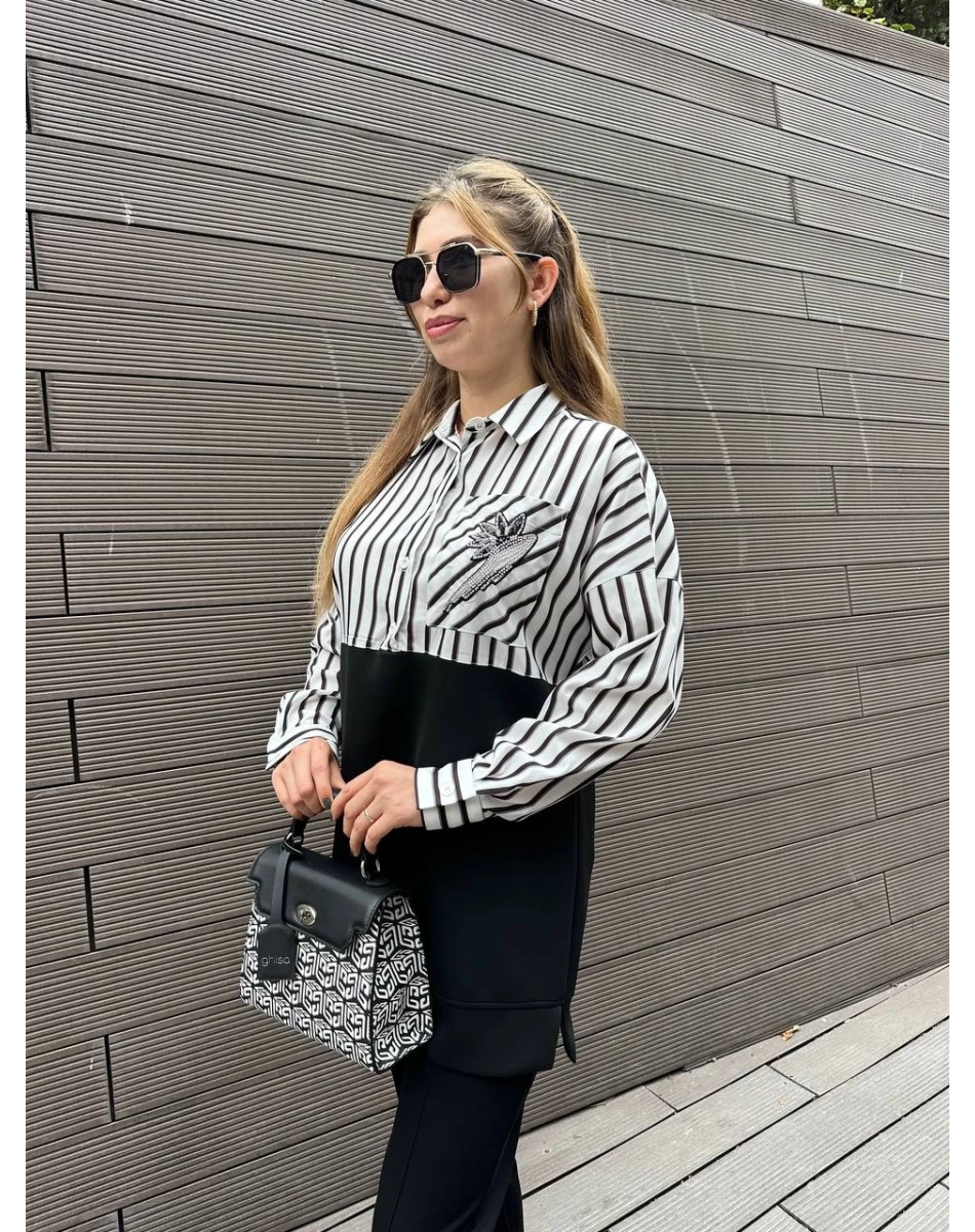 Missemramiss S4661 Siyah Gömlek Garni İşlemeli Sweat