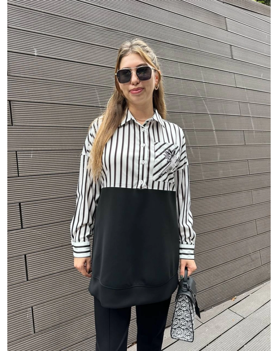 Missemramiss S4661 Siyah Gömlek Garni İşlemeli Sweat