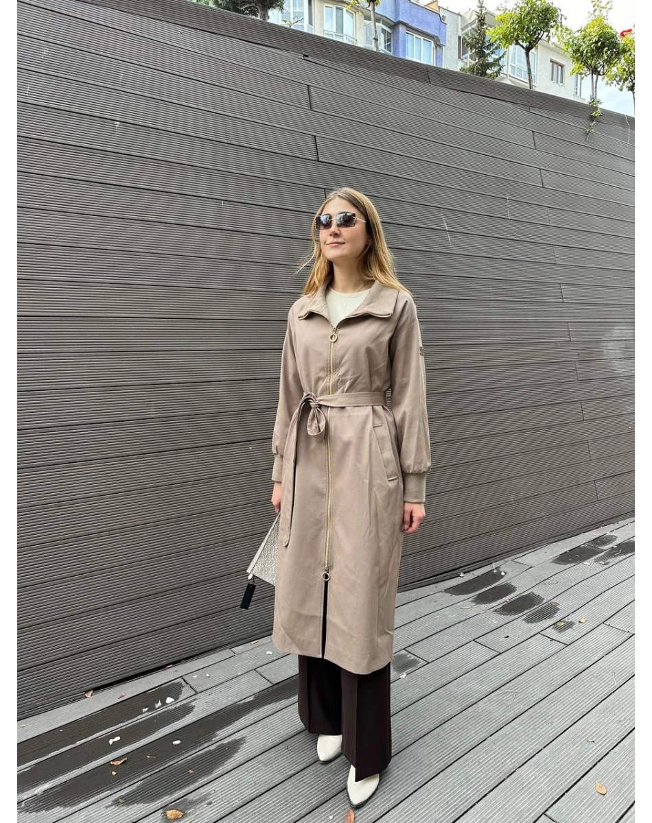 Missemramiss T4552 Kahverengi Fermuarlı Trençkot