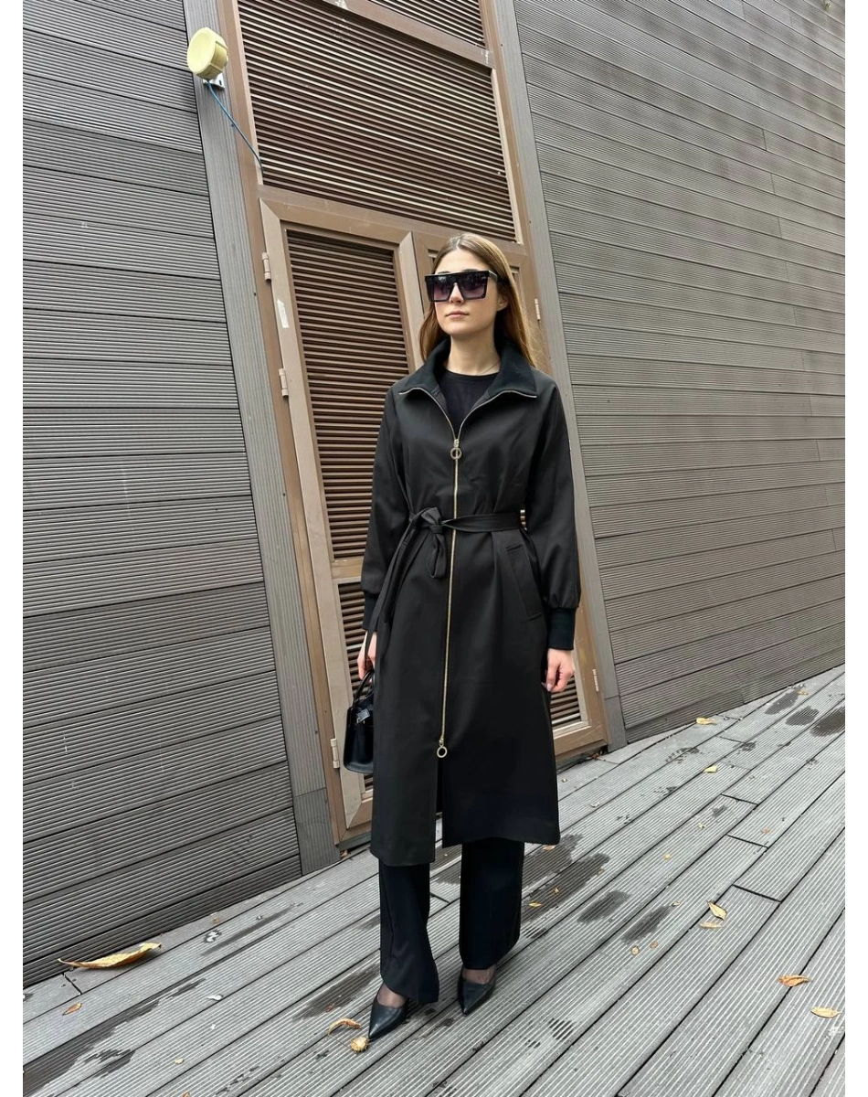 Missemramiss T4552 Siyah Fermuarlı Trençkot
