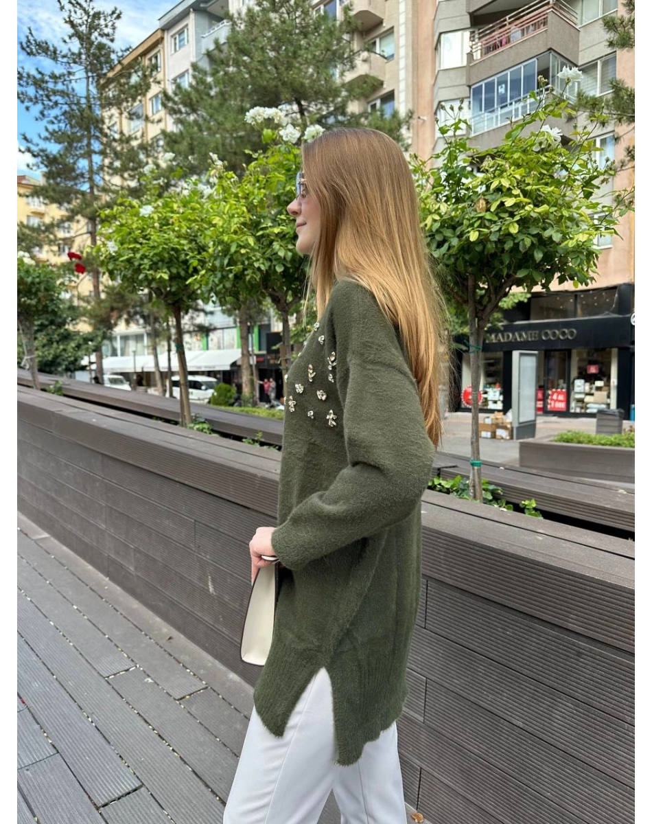 Missemramiss T4572 Haki Maglione Angora Kazak