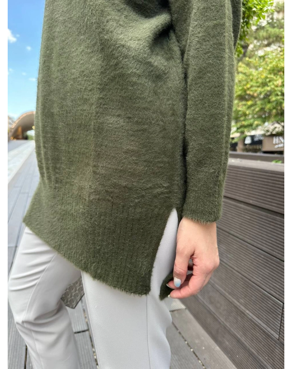 Missemramiss T4572 Haki Maglione Angora Kazak