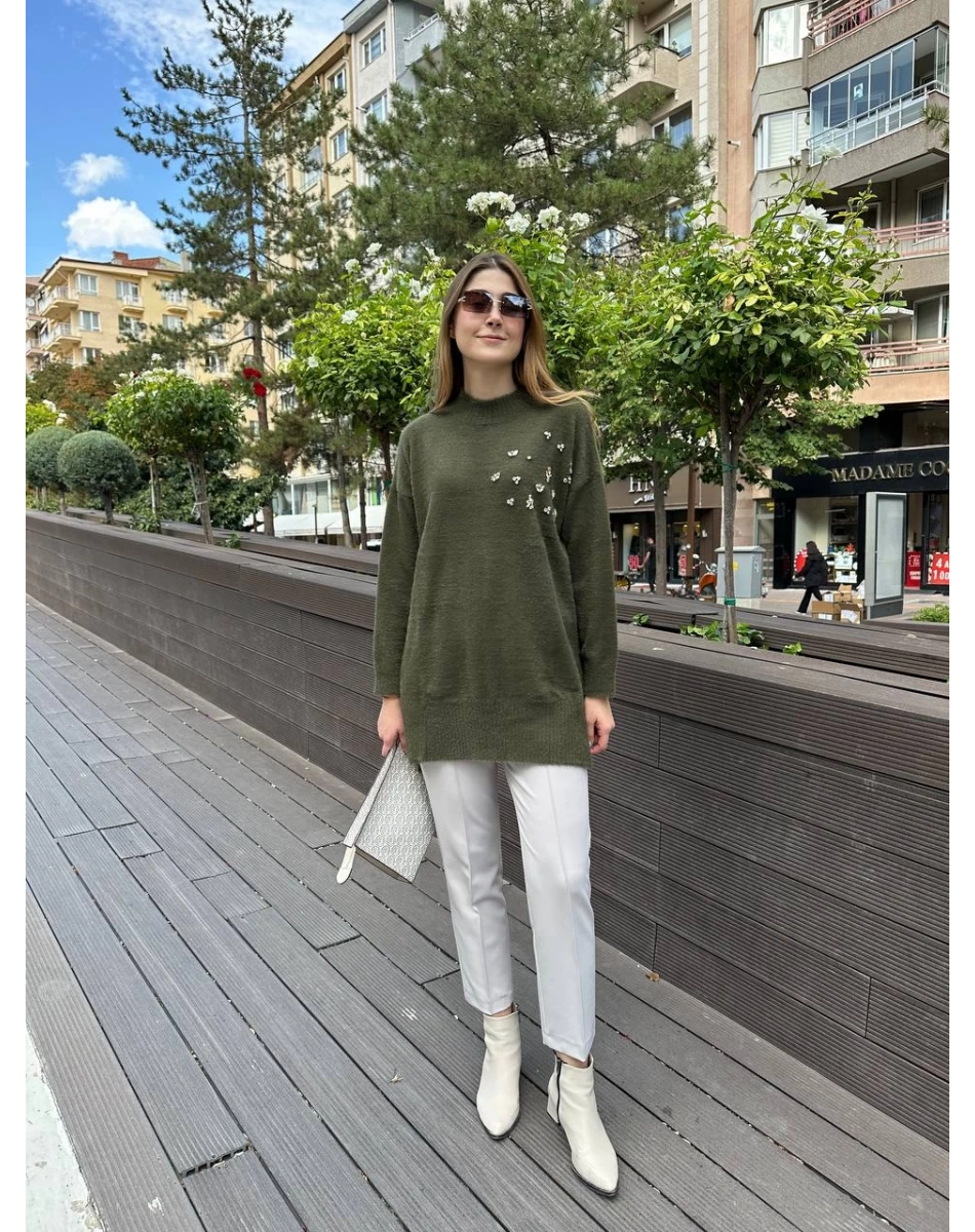 Missemramiss T4572 Haki Maglione Angora Kazak