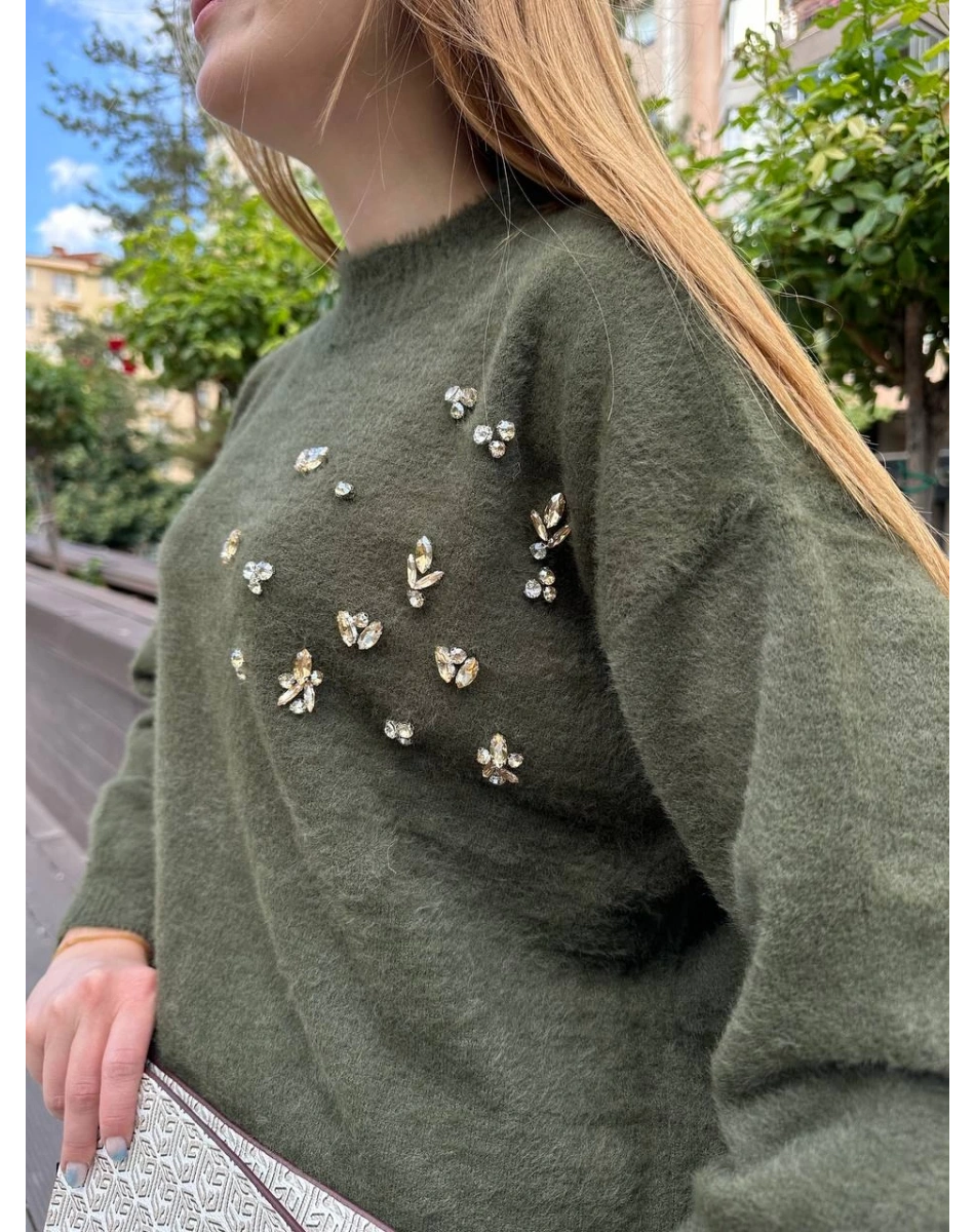 Missemramiss T4572 Haki Maglione Angora Kazak