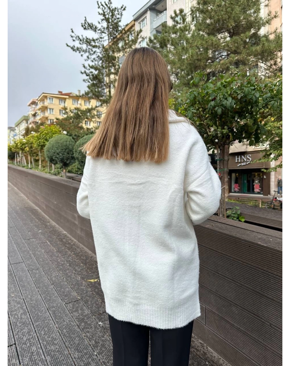 Missemramiss T4577 Ekru Moderna Fermuarlı Kazak