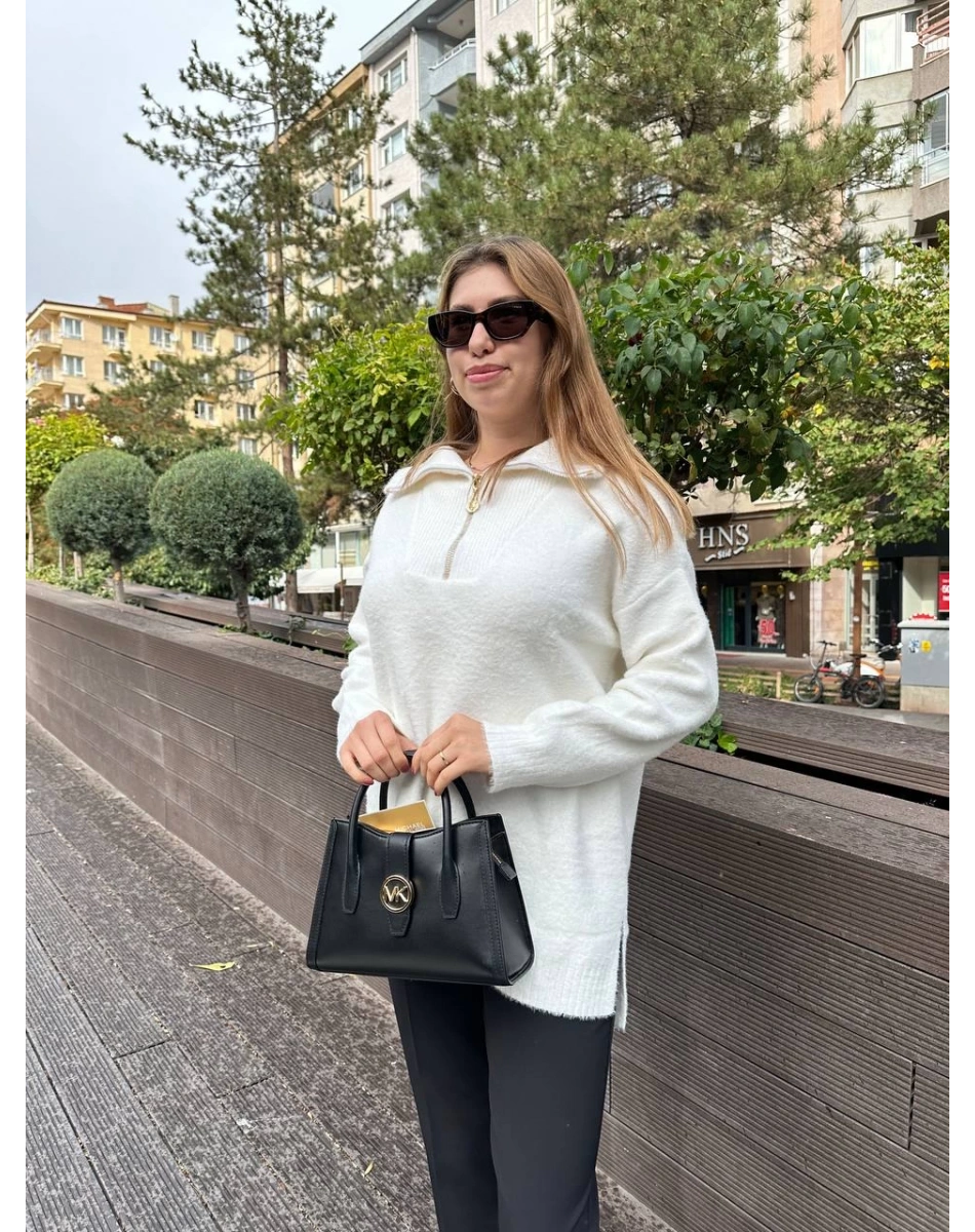 Missemramiss T4577 Ekru Moderna Fermuarlı Kazak