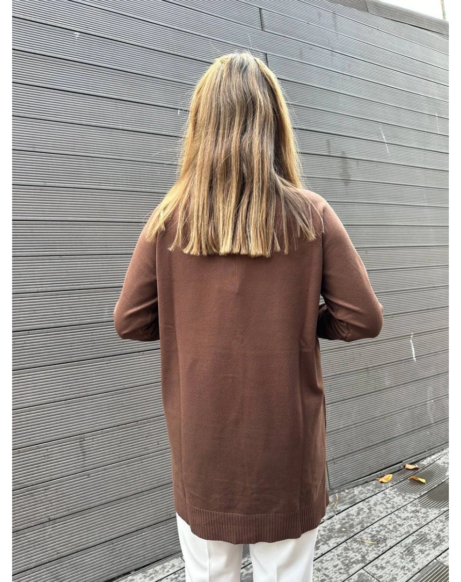 Missemramiss T4587 Kahverengi Live Fermuar Detaylı Triko Kazak