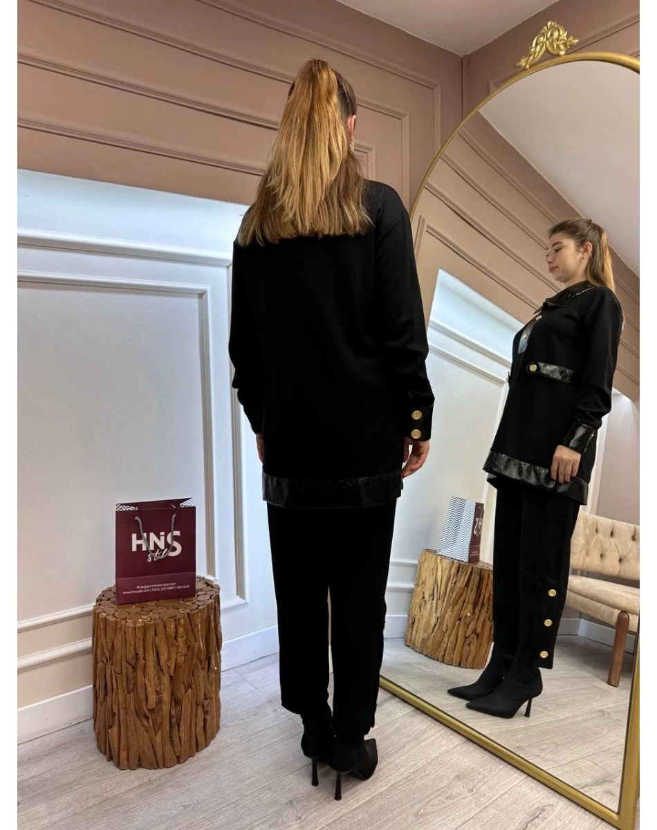 Missemramiss T4620 Siyah Deri Garni Modal Takım