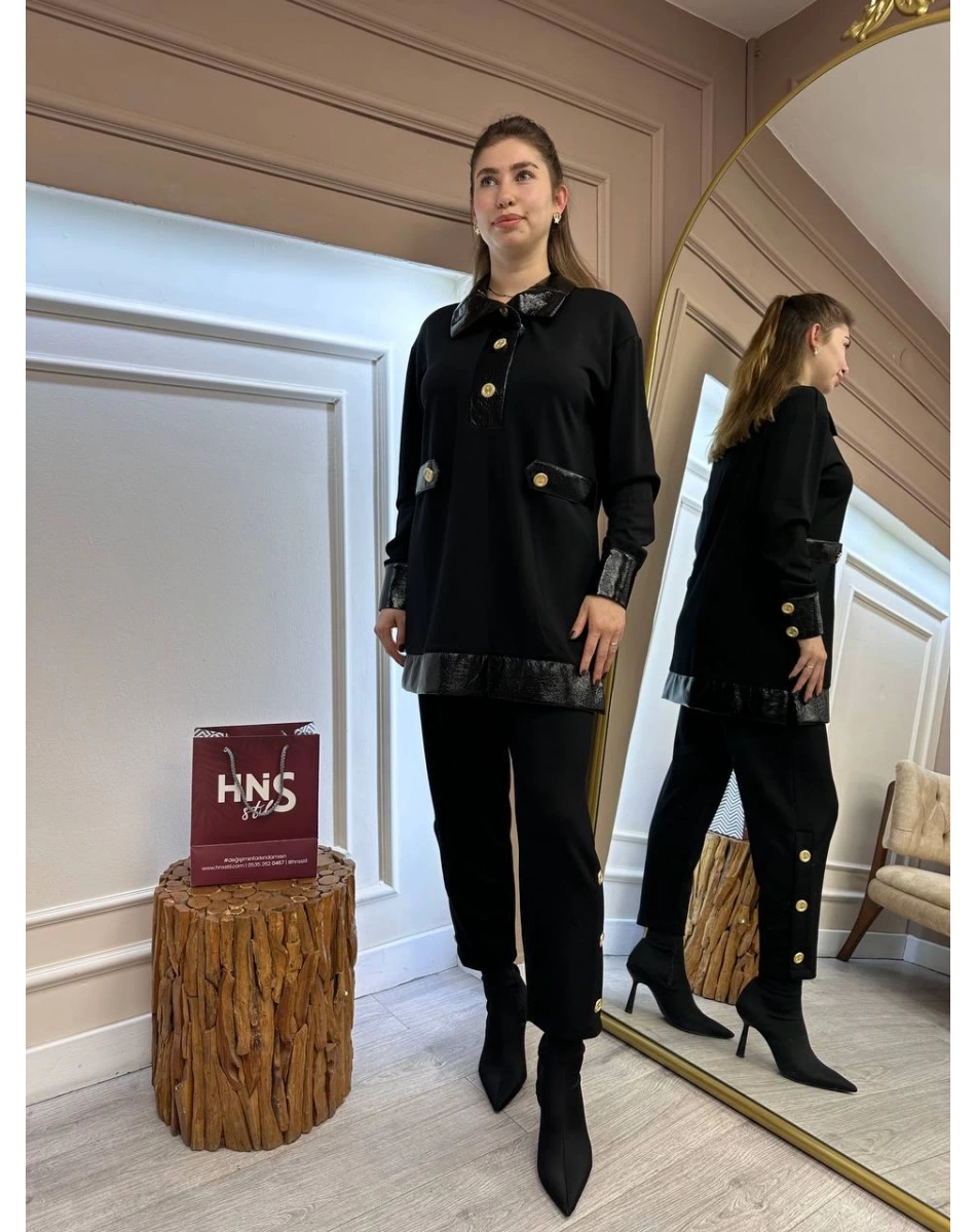 Missemramiss T4620 Siyah Deri Garni Modal Takım