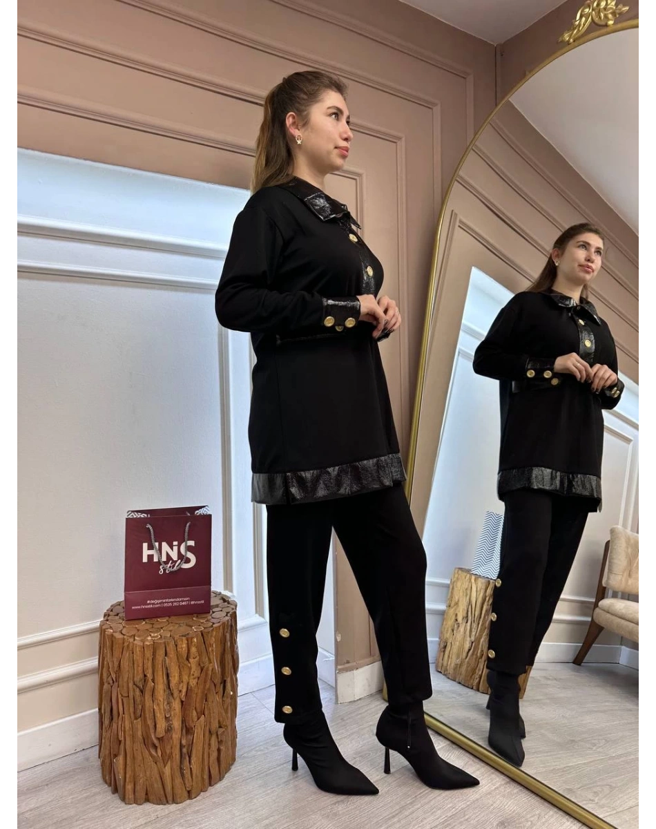 Missemramiss T4620 Siyah Deri Garni Modal Takım