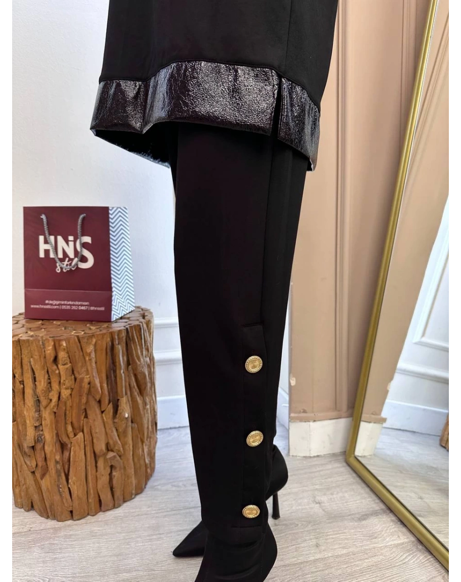 Missemramiss T4620 Siyah Deri Garni Modal Takım