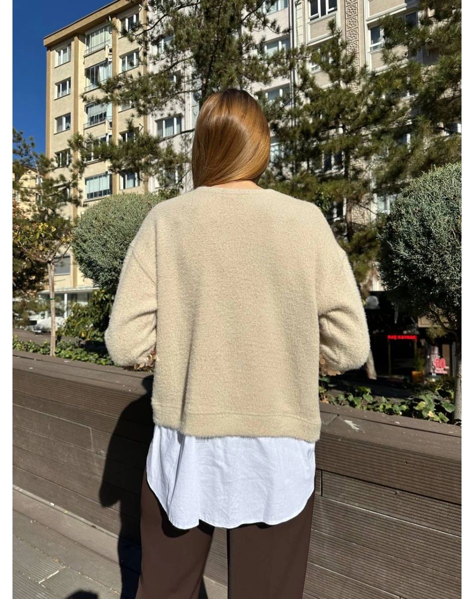 Missemramiss T4653 Bej Pullu Gömlek Garni Angora Tunik