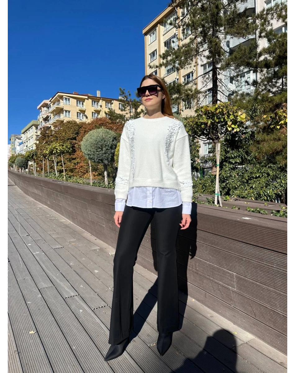 Missemramiss T4653 Ekru Pullu Gömlek Garni Angora Tunik