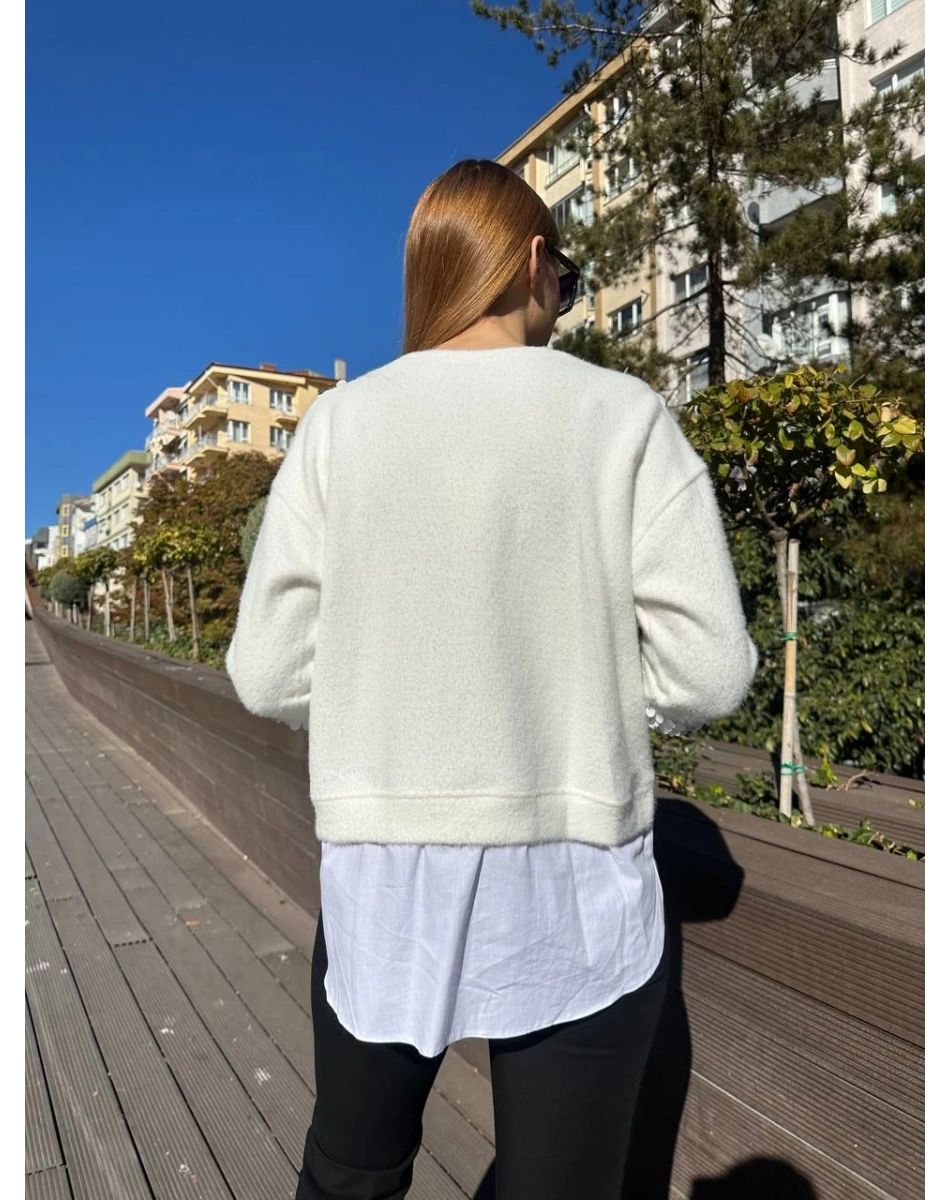 Missemramiss T4653 Ekru Pullu Gömlek Garni Angora Tunik