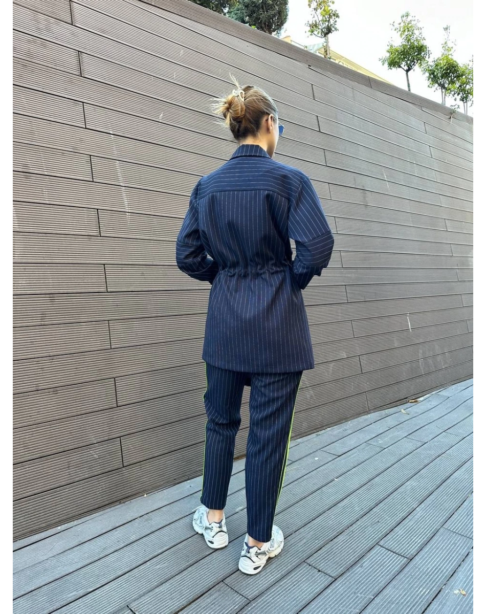 Missemramiss T4664 Lacivert Nakışlı Çizgili Takım