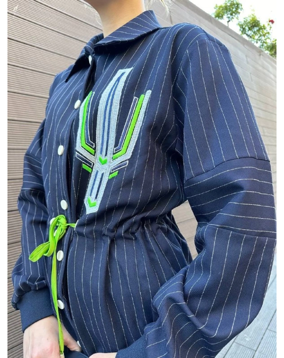 Missemramiss T4664 Lacivert Nakışlı Çizgili Takım