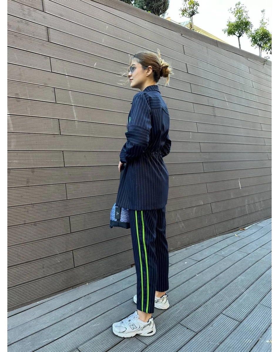 Missemramiss T4664 Lacivert Nakışlı Çizgili Takım