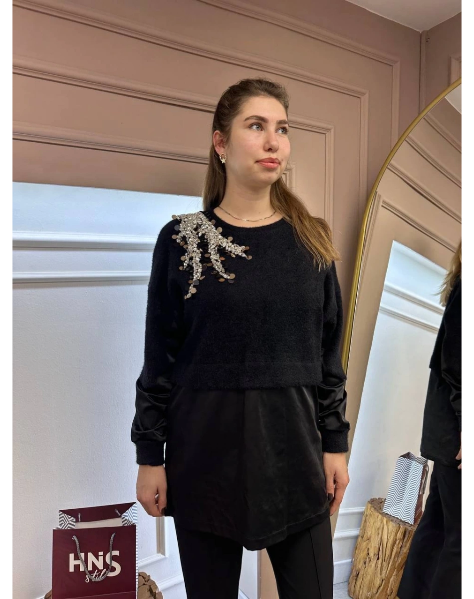 Missemramiss T4696 Siyah Molto Speciale Taşlı Sweatshirt