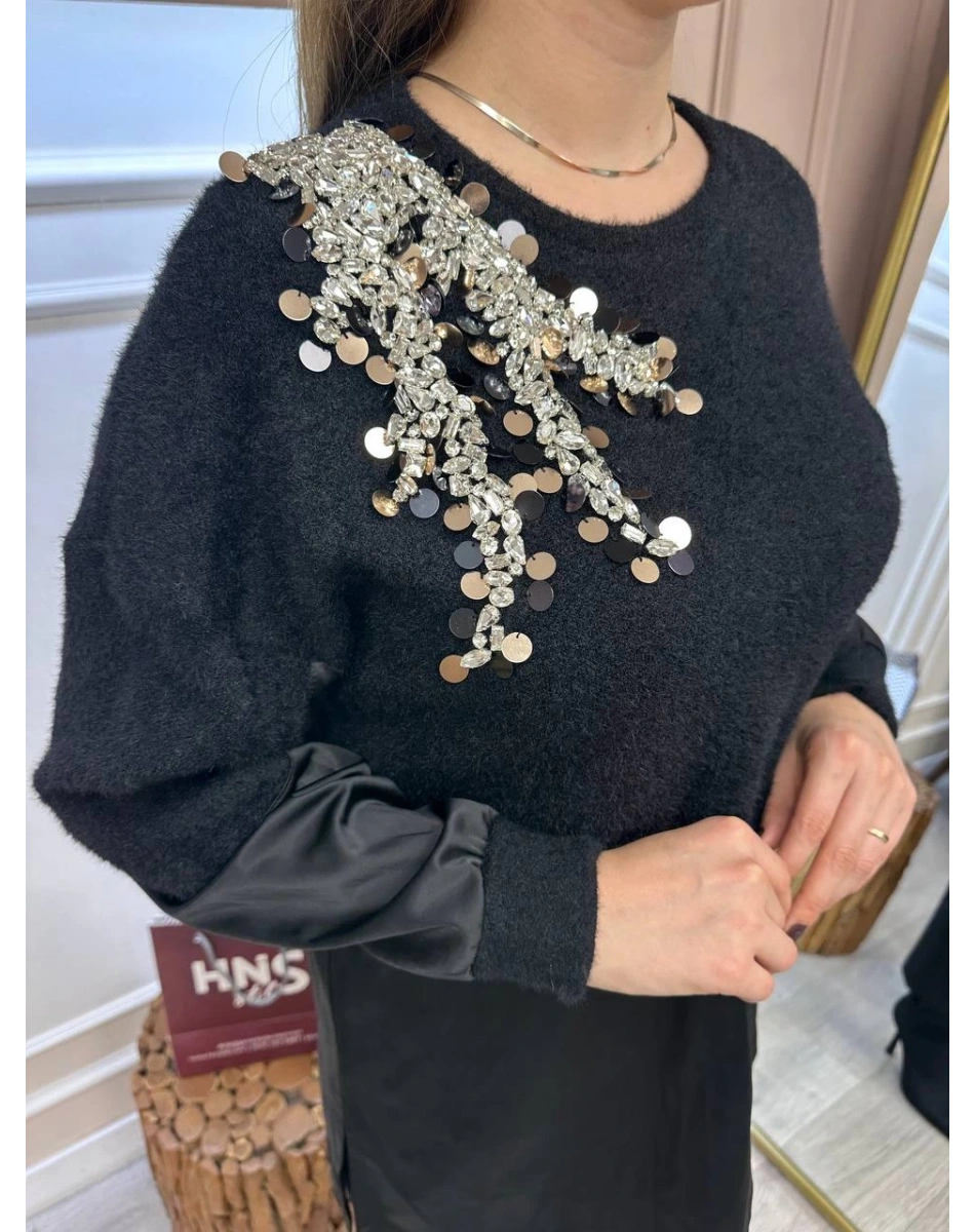 Missemramiss T4696 Siyah Molto Speciale Taşlı Sweatshirt